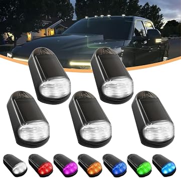 Wireless Cab Lights for Truck,No Drill Solar Cab Lights,Solar Powered Cab Lights,7 Colors App Control,Solar Powered Night Vibe Cab Lights,Vibration Sensor Roof Lights for Trucks Black-white,5set