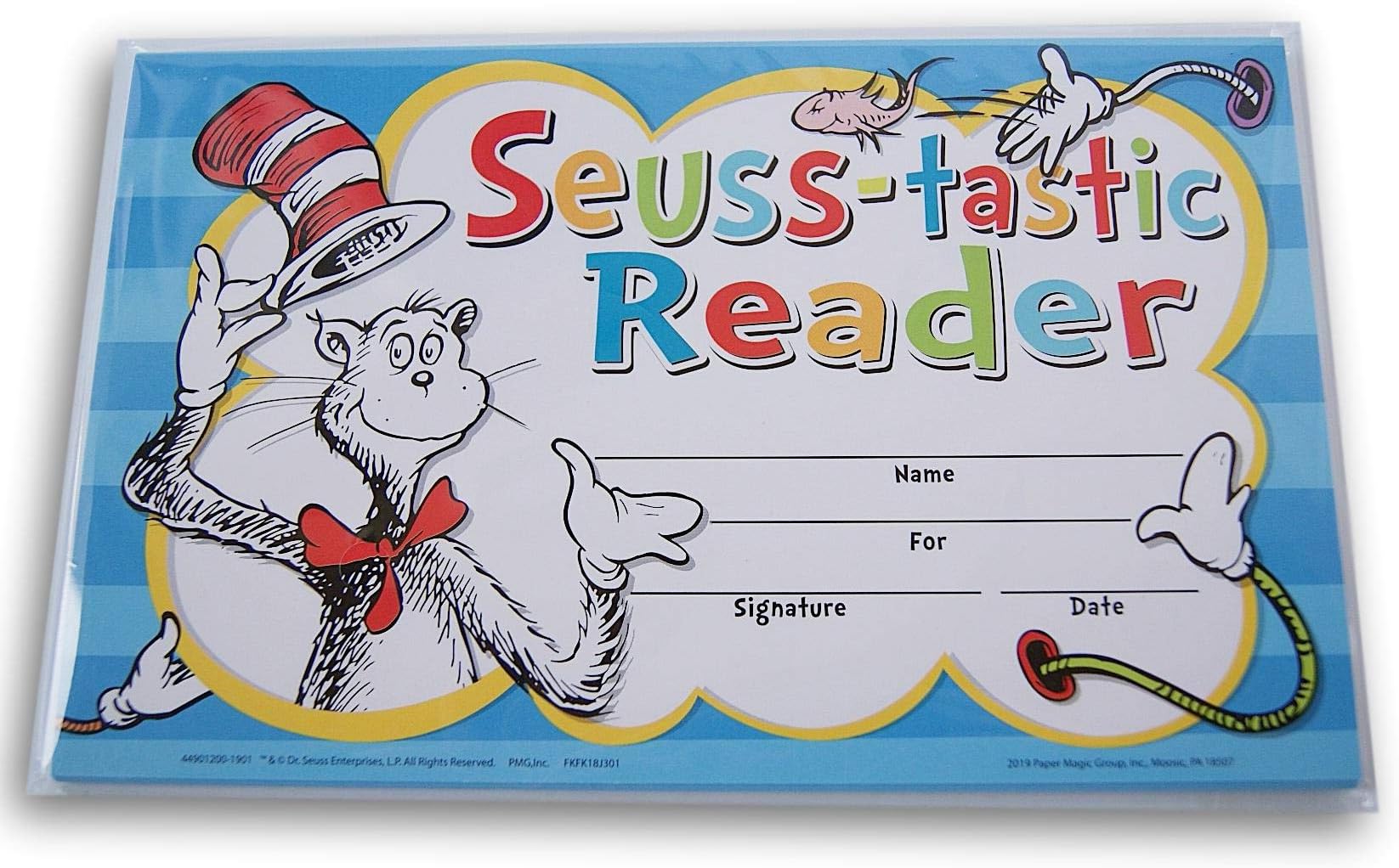 Dr. Seuss Cat in The Hat ''Seuss-Tastic Reader'' Reading Certificates - 18 Count