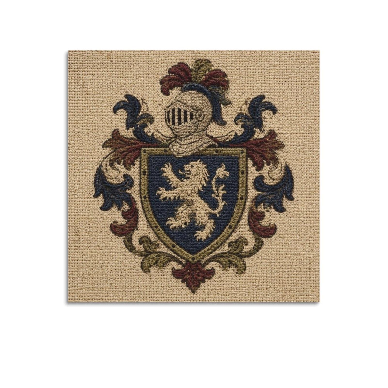 XKUGA Heraldic Shield Vintage Poster Embroidered Medieval Lion Crest Modern Decorative Canvas Prints - Ideal Wall Art for Family, Man Cave, Game Room, Boys & Girls Bedroom 28x28inch(70x70cm)