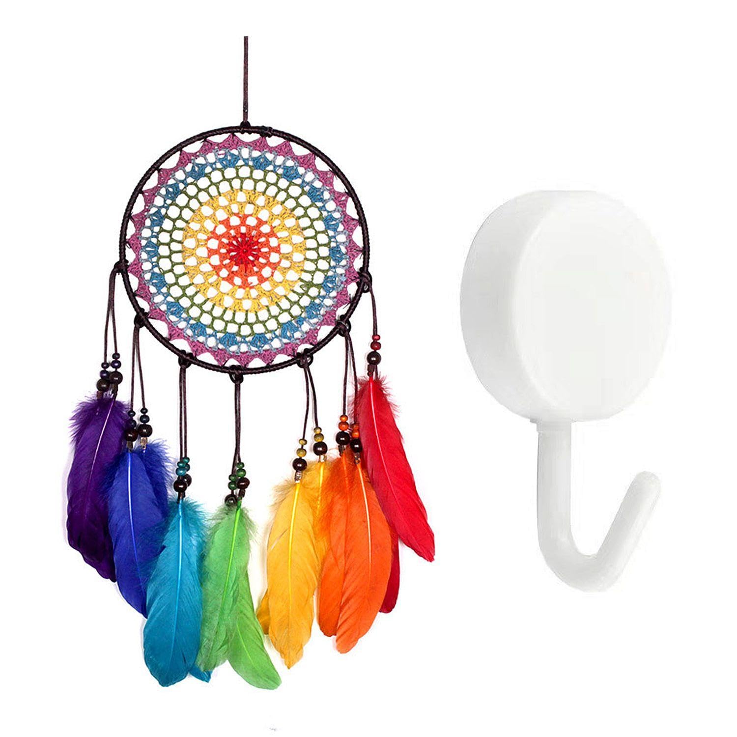 1 Piece Of Dream Catcher Pendant, 1 Piece Of Hook, Wall-Mounted Dream Catcher, Colorful Feather Dream Catcher