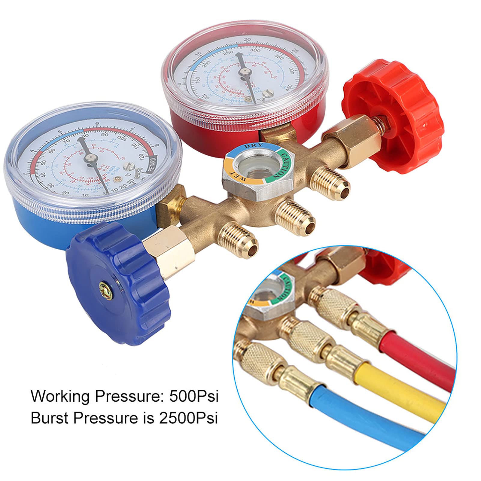 R134A AC koelmiddel laadslang meter, kogelpiercing, ventielslang
