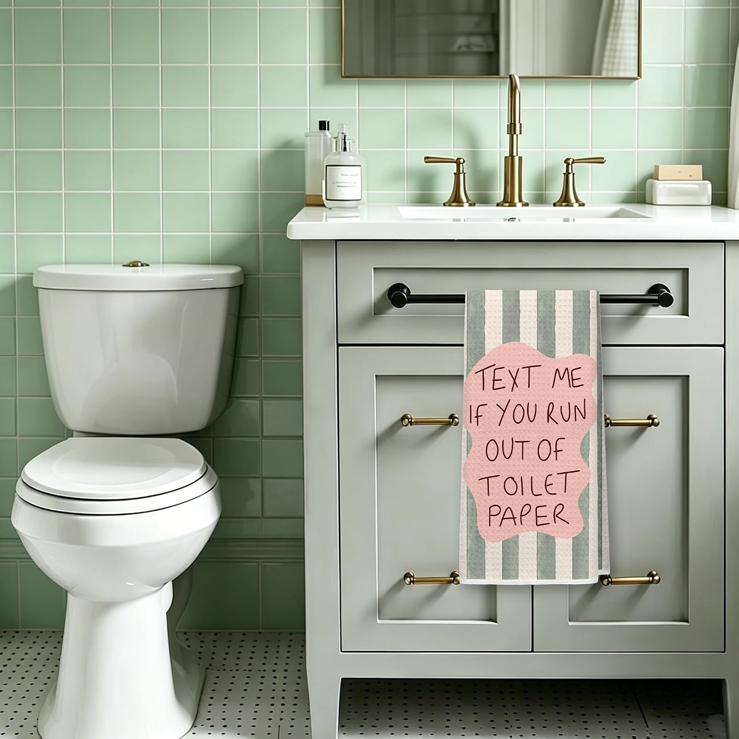 Funny Pink and Green Hand Towels for Bathroom, Text Me If You Run Out of Toilet Paper, Funny Bathroom Decor Towel 16x24 Inch