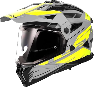 LS2 Pioneer II Adventure Motorcycle Motocross Helmet - Namib - M.GREY H-V YELLOW - L