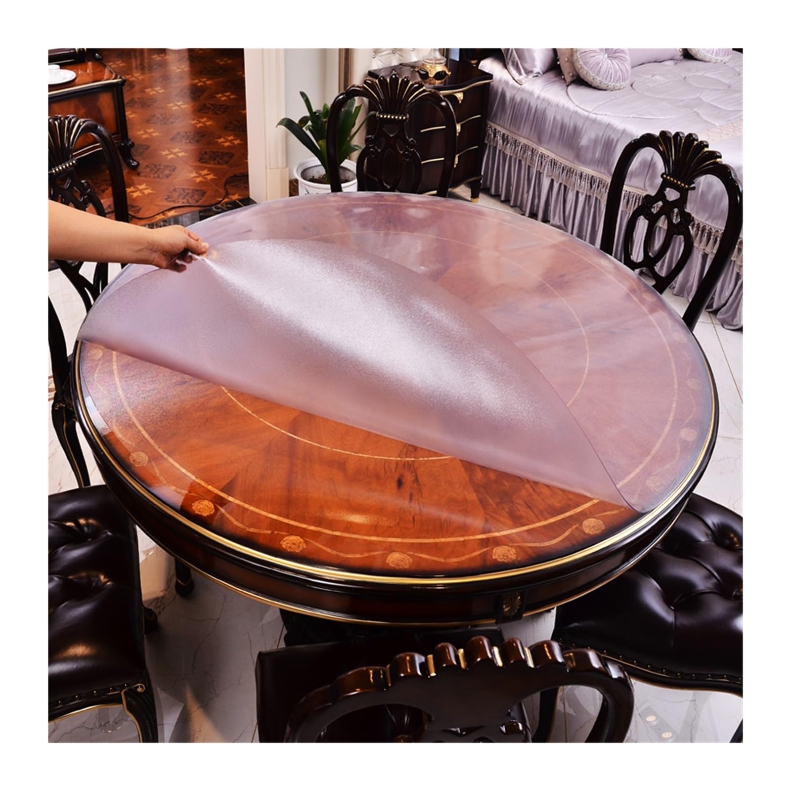 Nappe en verre souple ronde transparente pour préserver la beauté de vos meubles en bois