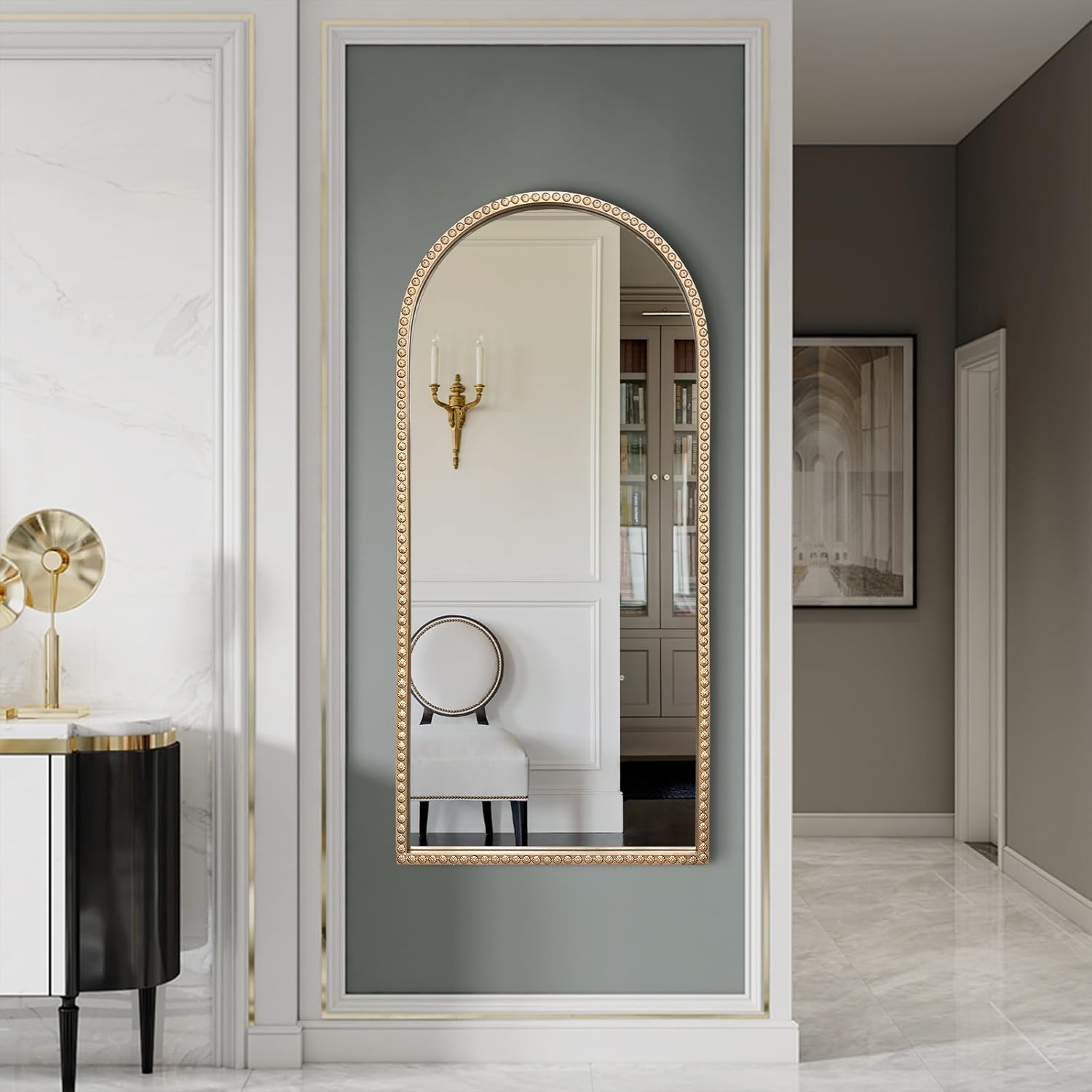 Gold Arched Mirror, 22"x47" Arch Vanity Mirrors for Bathroom, Decorative Accent Mirror with Metal Beaded Frame, Large Vintage Mirrors for Fireplace Bedroom Entryway Hallway Living Room - Image 7