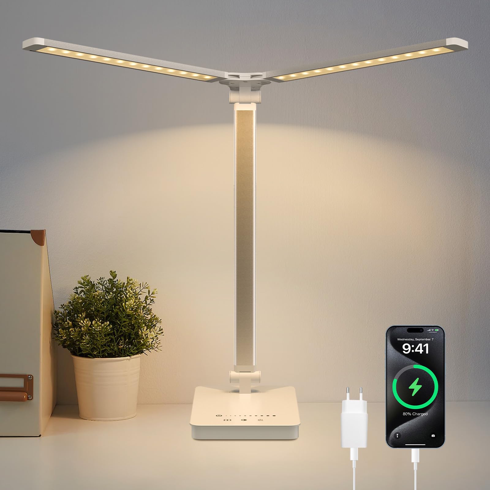 JVURICE Schreibtischlampe LED Dimmbar mit Augenschutz, 5 Farben und 10 Helligkeitsstufen, Timer-Funktion, Memory Lesemodus Tischlampe für Kinder Schlafzimmer Büro