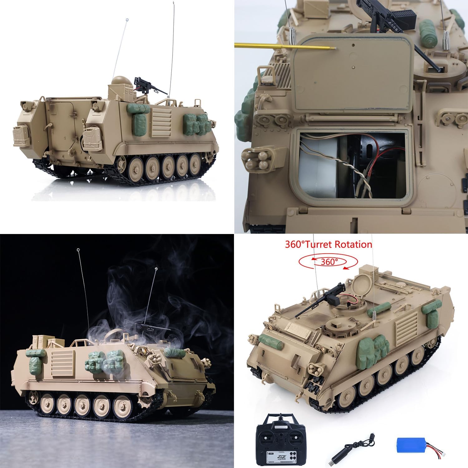 TOUCAN RC HOBBY 1/16 Tongde M2412-C M113A2 RC Armored Fighting Vehicle Military Tank APC Turret Rotation 360 Degree Infrared LED Light Sound Remote Control Eletric for Ages 14+