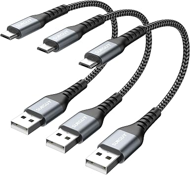 SUNGUY Micro USB Cable 0.15M 3-Pack QC3.0/2.0 Max 18W Fast Charging USB2.0 High-Speed Data Transfer Micro USB Cable 15cm Short High Durability Nylon Braid Compatible with Galaxy S7 / Moto G5 Plus