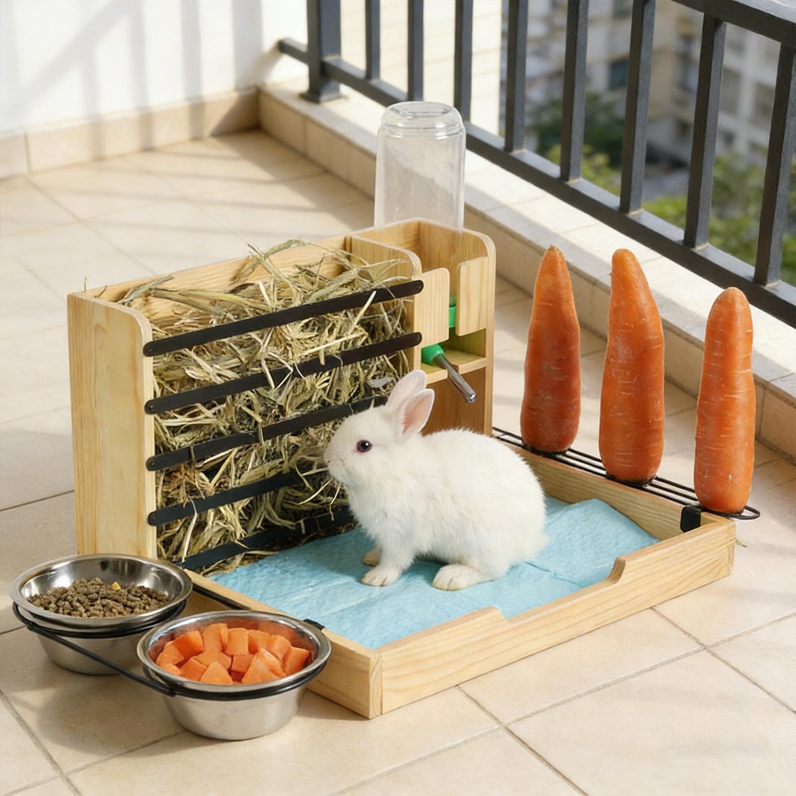 LOVIVER Comedero de para Conejos con 2 Cuencos y dispensador de Agua para Caja de y comedero para Conejos.