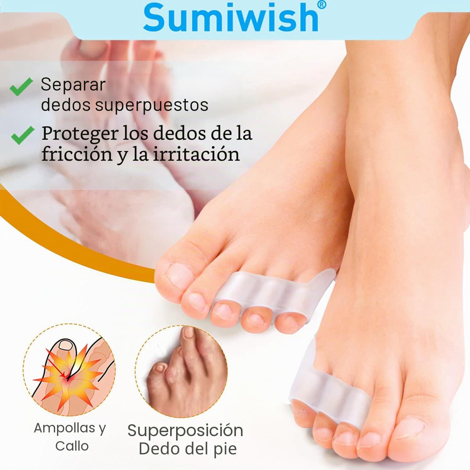 Sumiwish Los separadores de dedos de silicona de 10 piezas, los separadores de meñique y los protectores de dedos superpuestos alivian la presión y el dolor del dedo meñique
