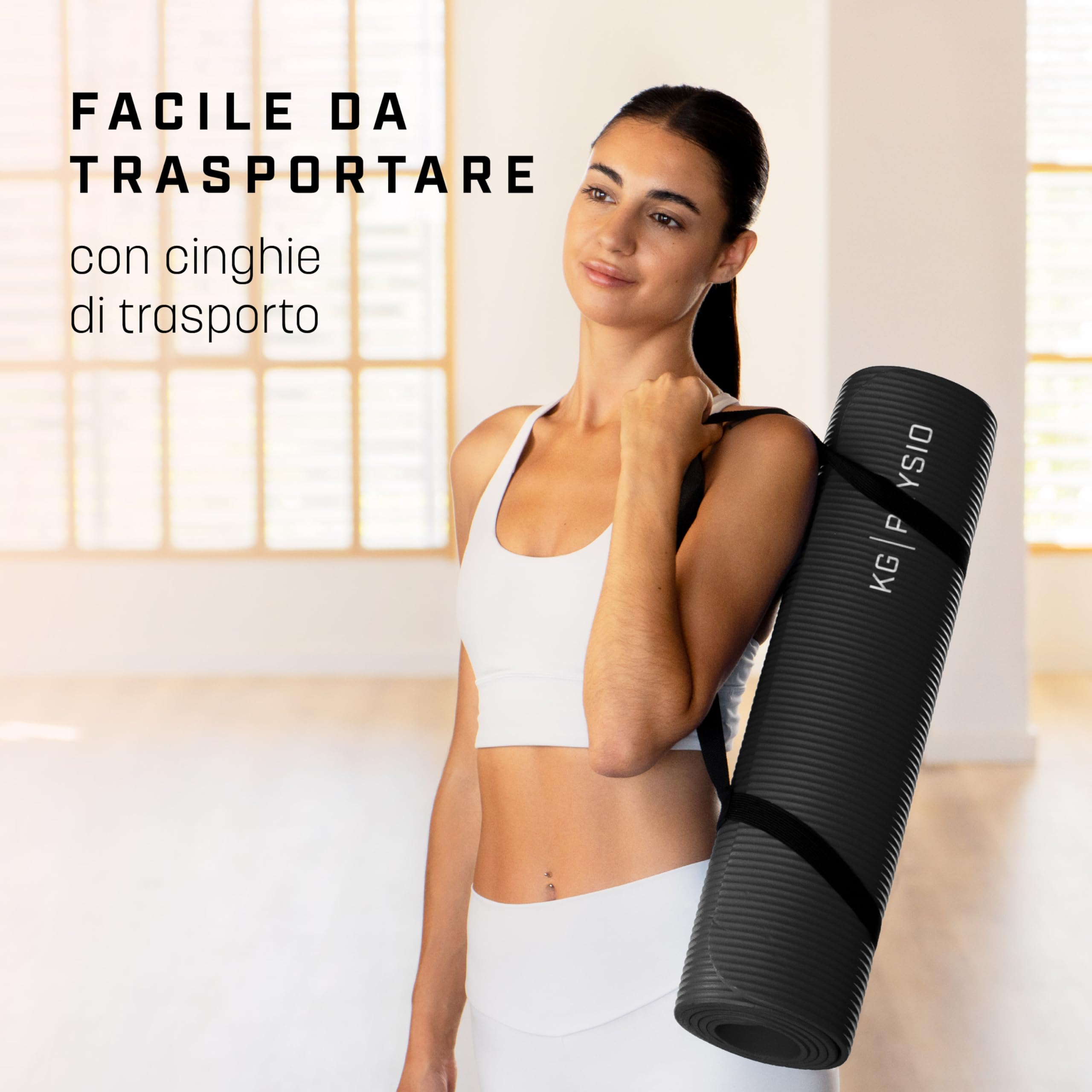 Tappetino Palestra Antiscivolo 8mm – Tappetino Yoga Antiscivolo e Pilates 183x60 cm con Tracolla, Tappetino Fitness per Ginnastica a Casa, Tappeto Yoga Spesso e Comfortevole