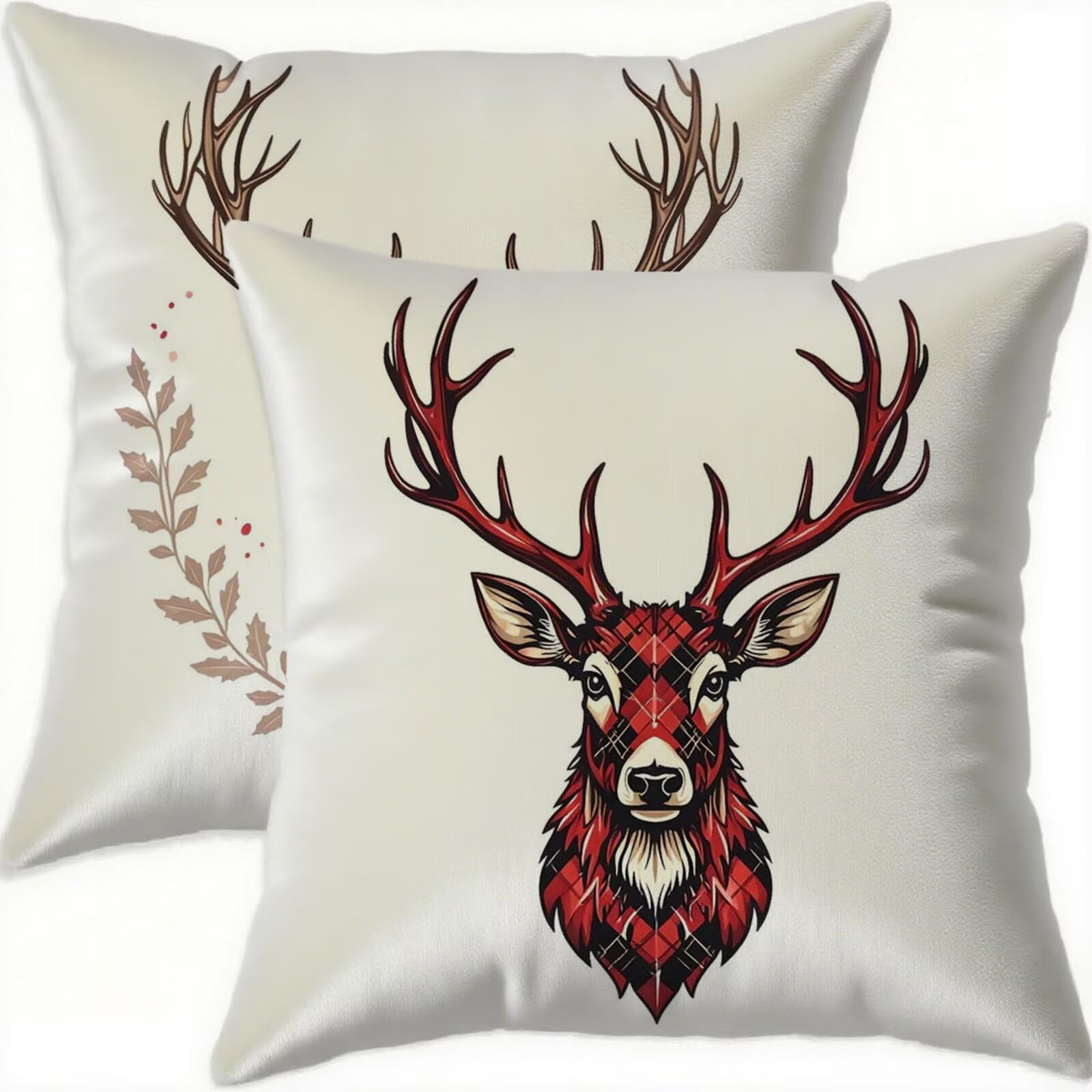 Housse coussin 70x70cm imperméable anti-tache en velours rouge de Noël
