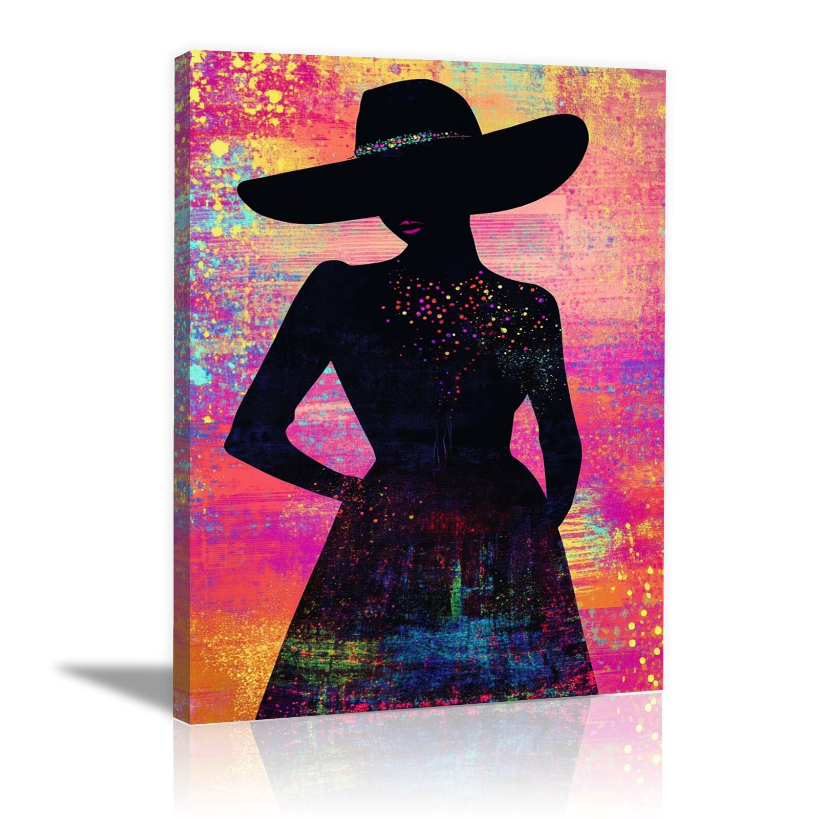 TERUEA Funny Bathroom Wall Decor Poster Silhouette Woman with Black Hat Canvas Prints Wall Art Pictures Artwork for Bedroom Home Decor(Black)-60x90cm Framed