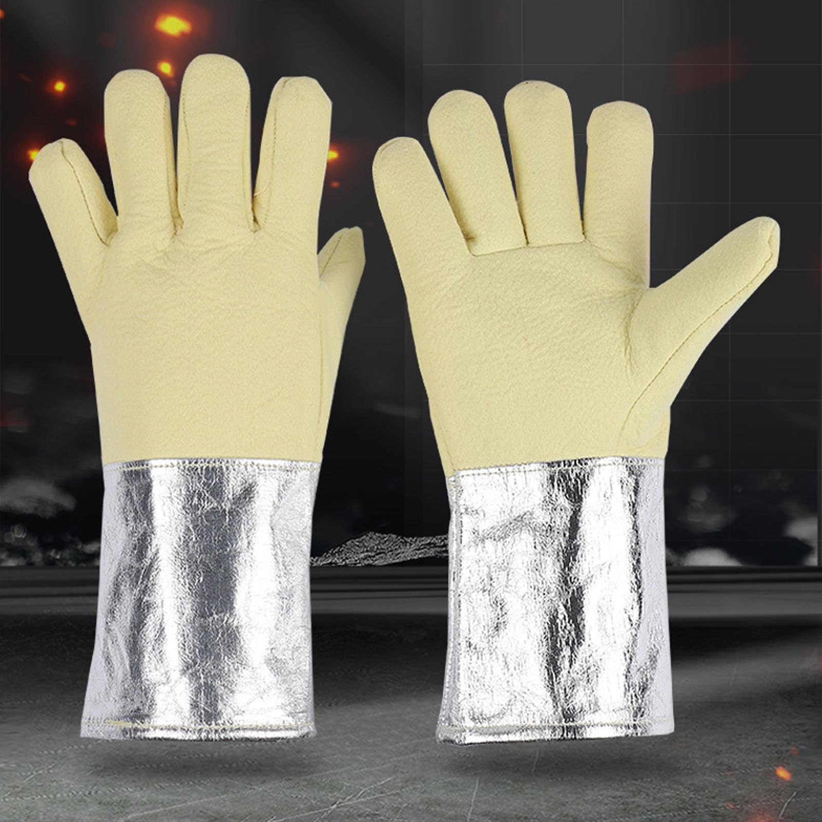 BORDSTRACT Guanti foglio di alluminio, 1 paio di guanti isolanti di calore ad alta temperatura per la cottura del forno ad alta temperatura di saldatura industriale