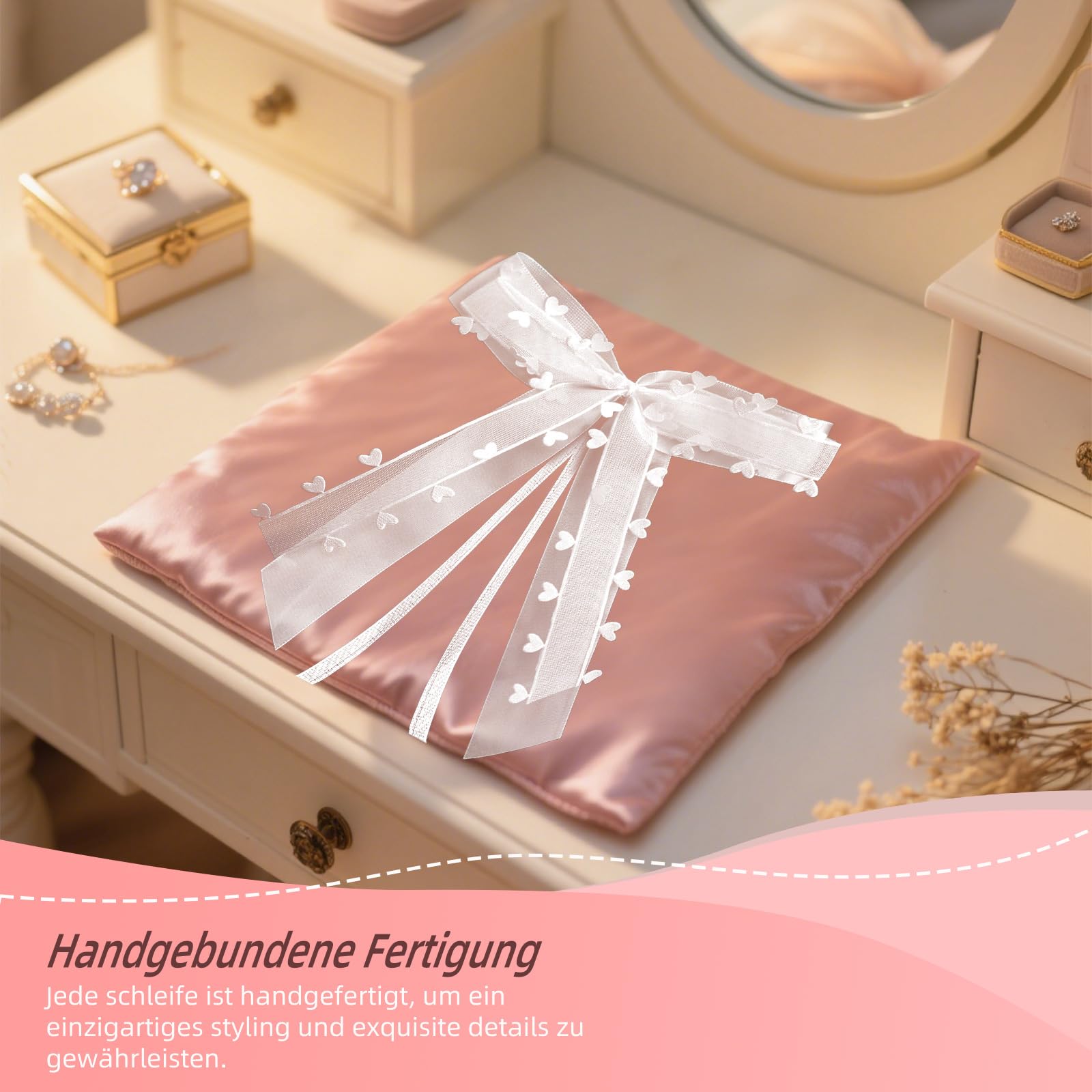 Lazos Blancos para Antena de Boda con Corazones de Organza y Cinta de Satén, Decoración de Coche Hecha a Mano, Elegantes Lazos de Boda Reutilizables