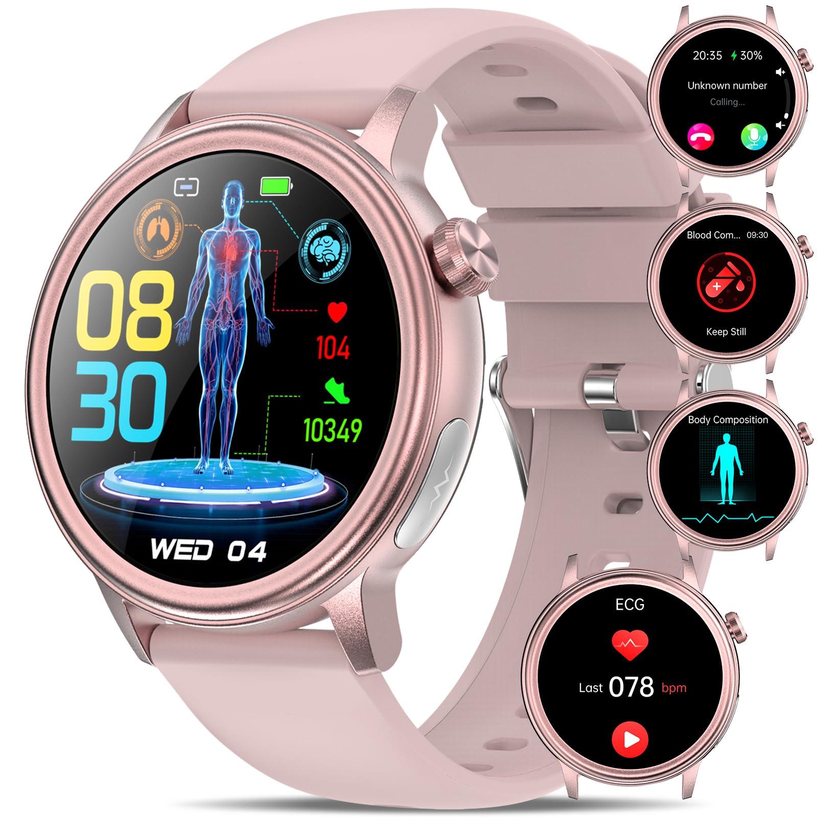 YYKY 2025 ECG Reloj Inteligente con Ácido Úrico/Lípidos, 1.39" Reloj Medidor 𝗚𝗹𝘂𝗰𝗼𝘀𝗮 con Detección de BMI/Fatiga/Emociones, 24/7 Presión Arterial, Temperatura Corporal, Sueño Pulsera Actividad