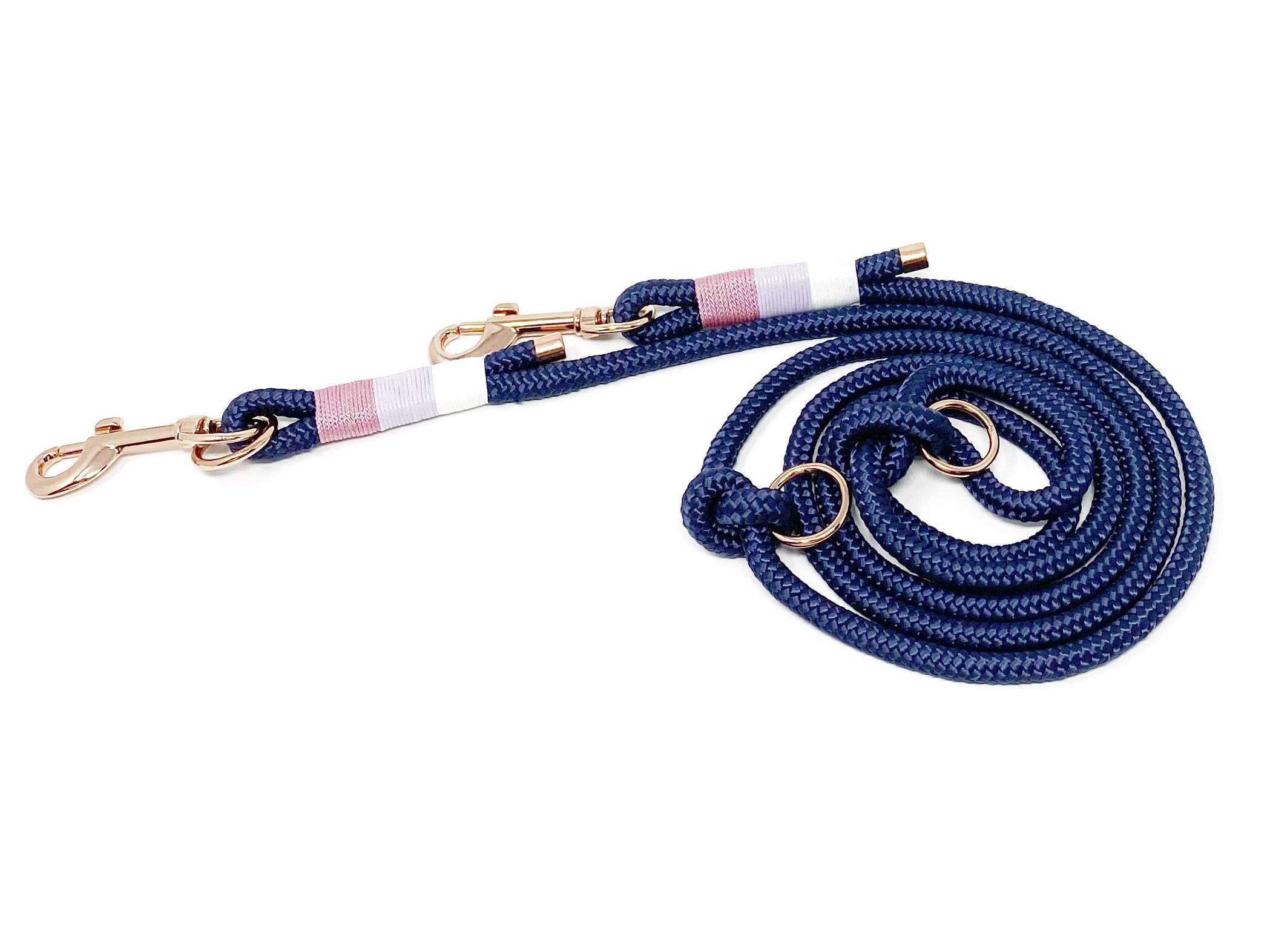 Laisse pour chien en corde de voile - Longueur : 200 cm - 100 % fabriquée à la main - Longueur réglable sur trois niveaux grâce à des nœuds de randonnée en corde de voile robuste (S (200