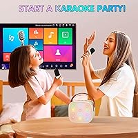 Vista 6 de Mini máquina de karaoke con 2 micrófonos inalámbricos para niños y adultos, altavoz Bluetooth portátil regalo para niñas y niños, juguetes de 3, 4