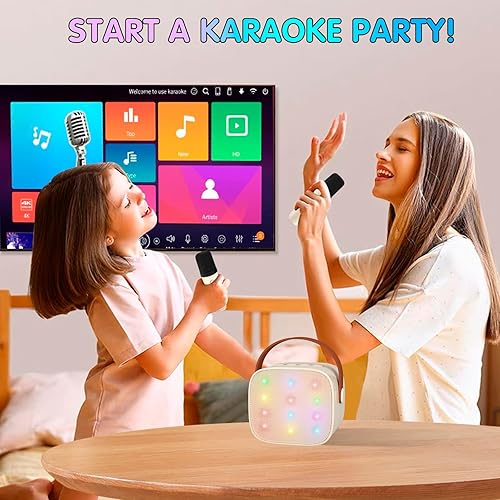 Miniatura 6 de YLL Mini máquina de karaoke con 2 micrófonos inalámbricos para niños y adultos, 18 canciones precargadas, altavoz Bluetooth portátil regalo para