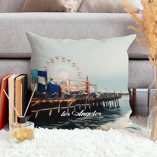Miniatura 5 de Funda de almohada de 20 x 20 pulgadas con cremallera para dormitorio, diseño de Ciudad Americana en California, Los Ángeles, decoración para el