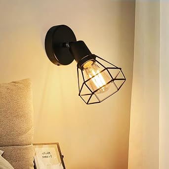 HiBay LED Track Lighting Fixture, 1-Light Adjustable Spot Light Ceiling Wall Mount, Black Geometric Metal Cage Industrial Spotlight Indoor for Kitchen, Dining, Bedroom, E26 Base Bulb Not Included