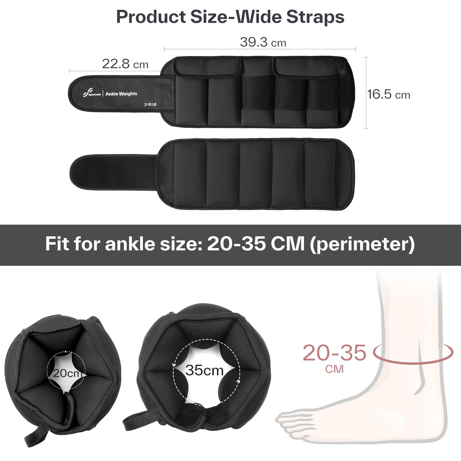 Sportneer Polsini di peso regolabili 0,9 – 4,5 kg (per caviglia)/1,8 kg – 9 kg (per coppia), con spalline regolabili, pesi per gambe e braccia