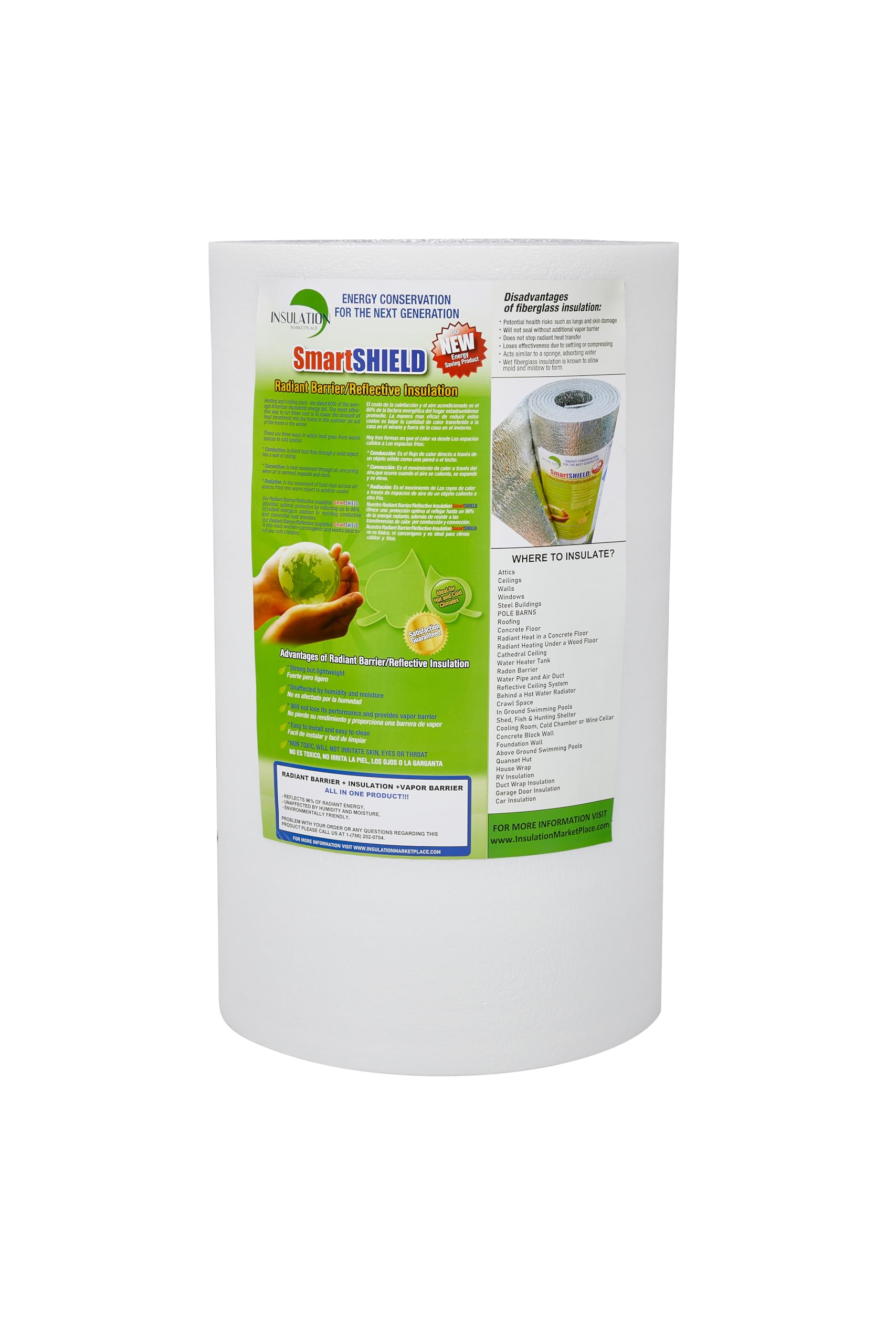 SmartSHIELD -5mm 24" x50ft R15 Reflective Foam Core Insulation roll, Cold and Heat Shield, Radiant Barrier, Thermal Insulation - White / FOIL