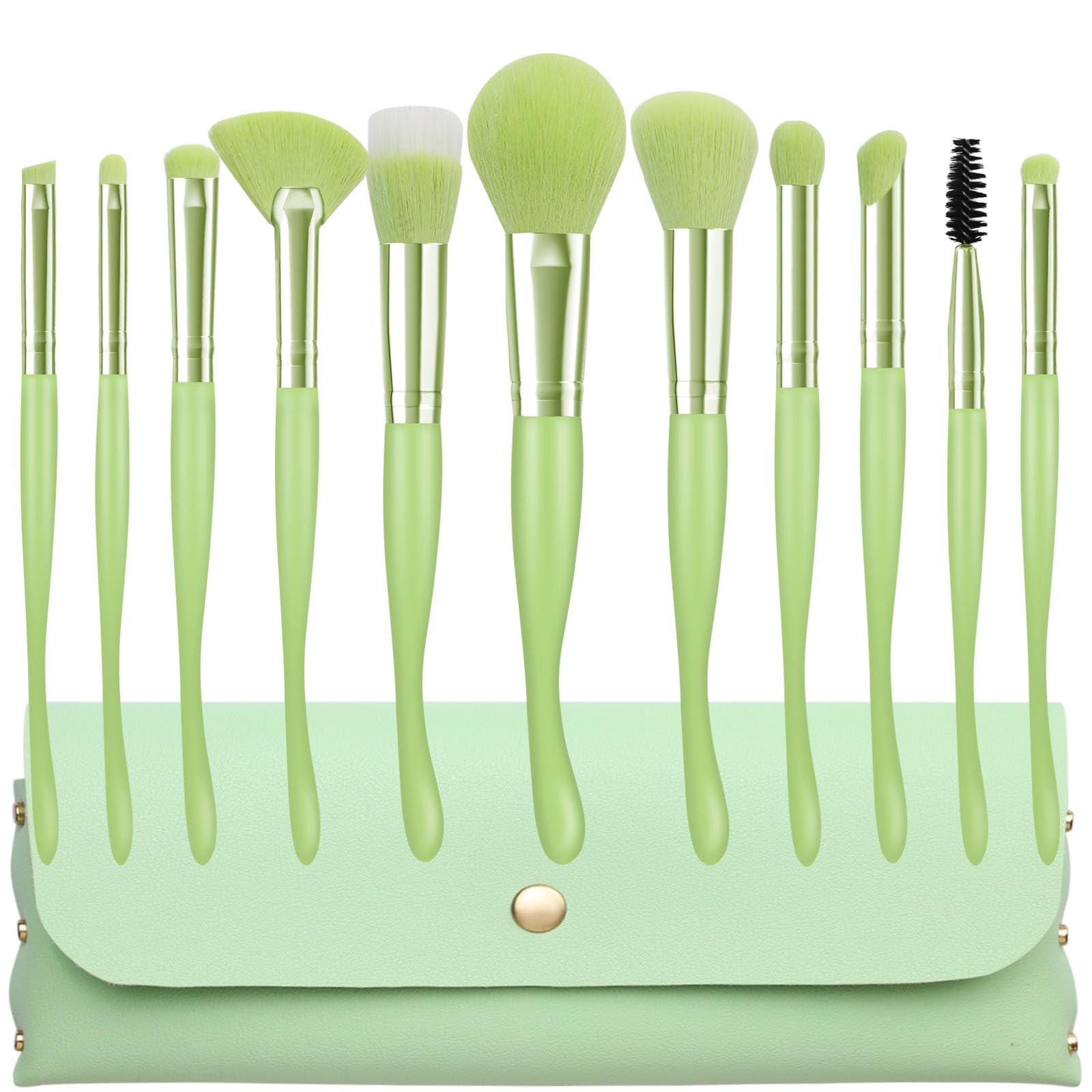 Pinceles de Maquillaje, Pinceles de Maquillaje Profesional Set de Pinceles Sintéticos Premium para Sombras de Ojos Kit de Pinceles de Maquillaje con Bolsa de Cuero de PU (Verde)