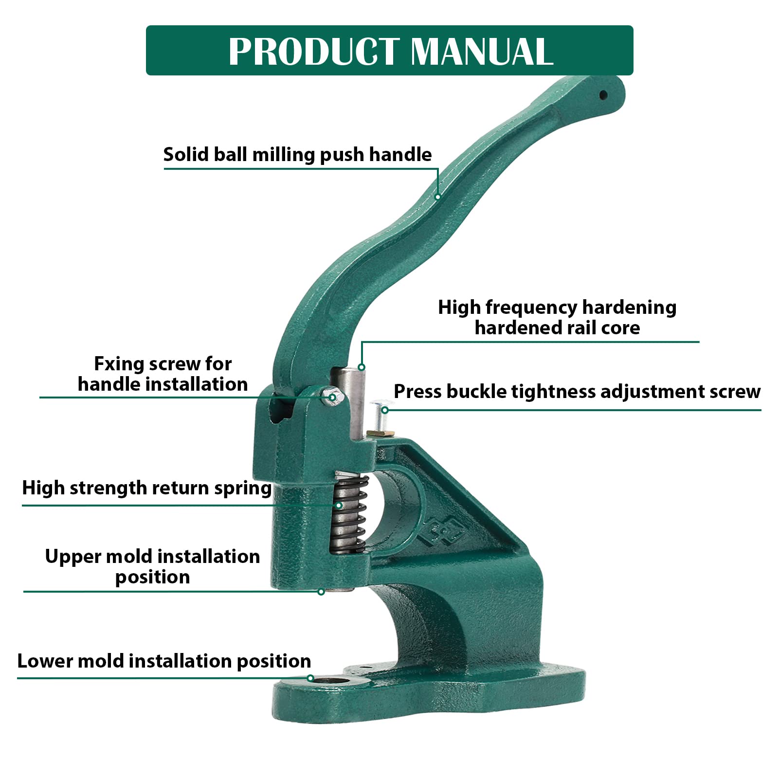 1500 Ösen Ösenpresse Ösenstanze Nietenpresse Druckknopfpresse Handpresse Set mit 3 Matrizen 6/10/12 mm und 3 Locher für Ösen Nieten Textilien Leder Vorhänge