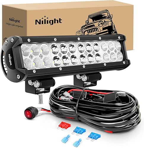 Nilight, barra de luz led de 12 pulgadas, 72W, con juego de cables todoterreno