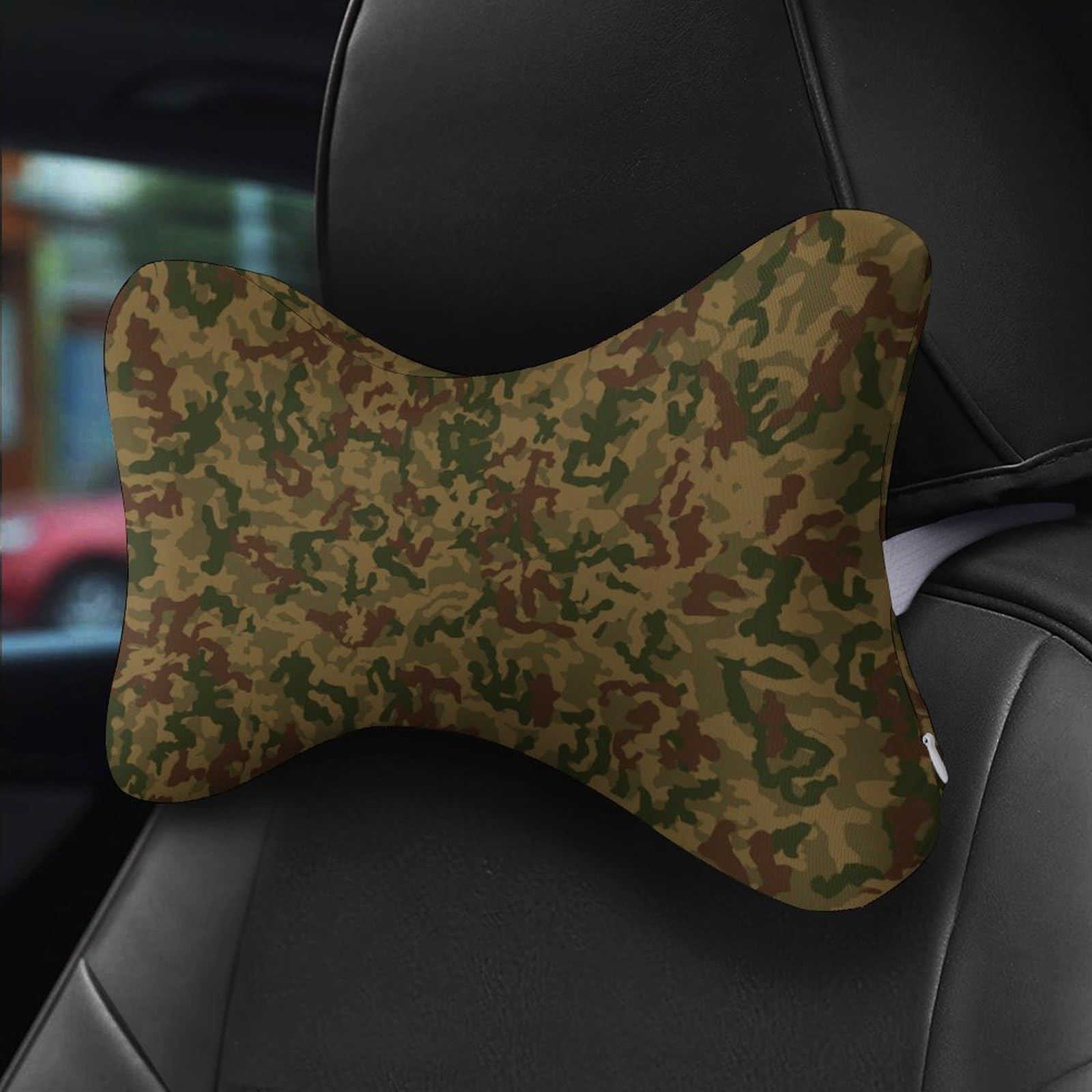 SMAZDFXX Camouflage Green Camo Car Neck Pillow Set of 2 Car Seat Head Support Cushion Bone Pillows with Elastic Strap