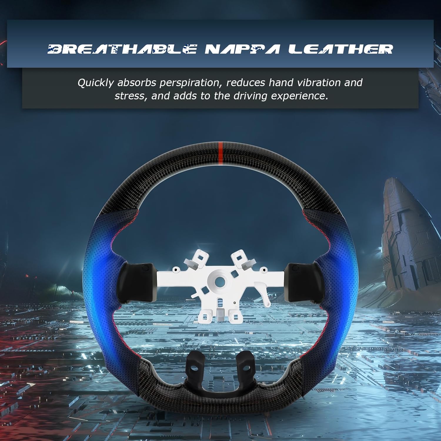 Real Carbon Fiber Steering Wheel With stitching D-shaped Nappa Perforated Leather Flat-bottom Steering Wheel For Dodge RAM 1500 2012-2017 Without paddle holes