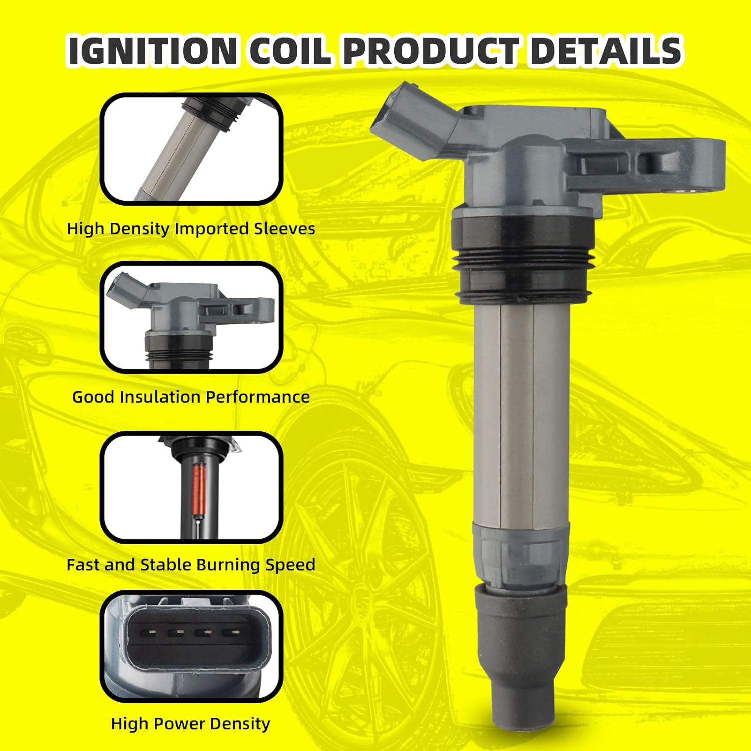 Set of 6 Ignition Coils Pack UF594 GN10588 & 6 PCS Iridium Spark Plugs Compatible with Land Rover LR2 Volvo S60 S80 V70 XC60 XC70 XC90 3.0L 3.2L L6