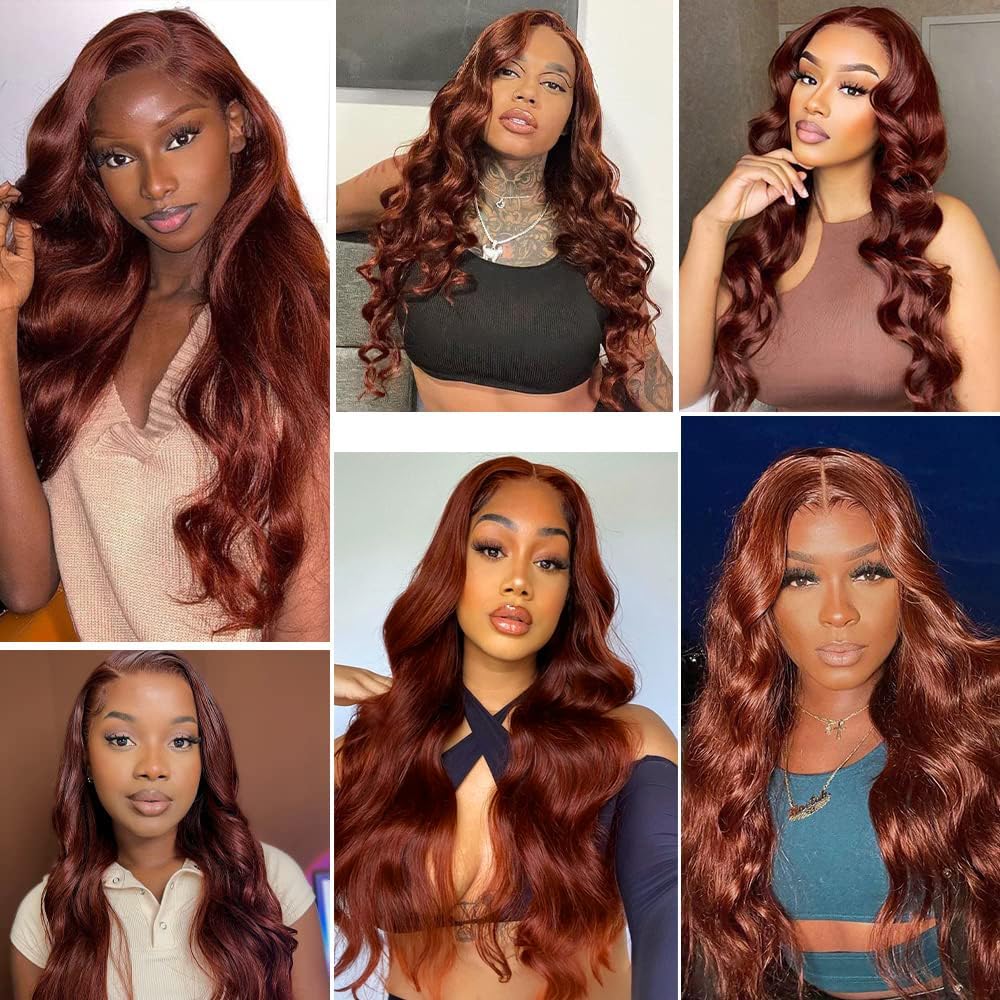 Lakaisa #33 Reddish Brown Bundles Human Hair Red Brown Straight Weave 3 Bundles Total 300g 22 24 26 Inch Unprocessed Brazilian Virgin Hair Double Weft Weave Human Hair Extension - Image 2