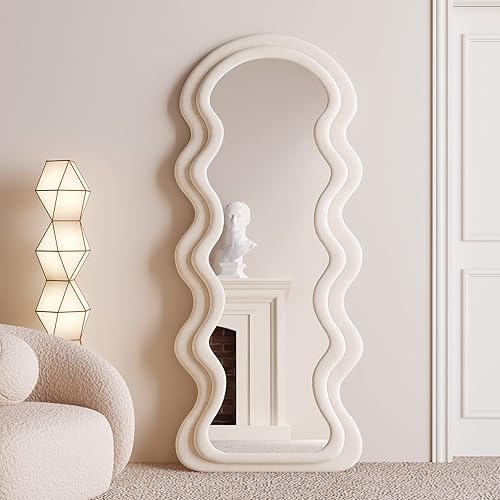 BOJOY Full Length Wavy Arched Mirror, 63x24in, Wall Mount/Standing/Leaning - White - White