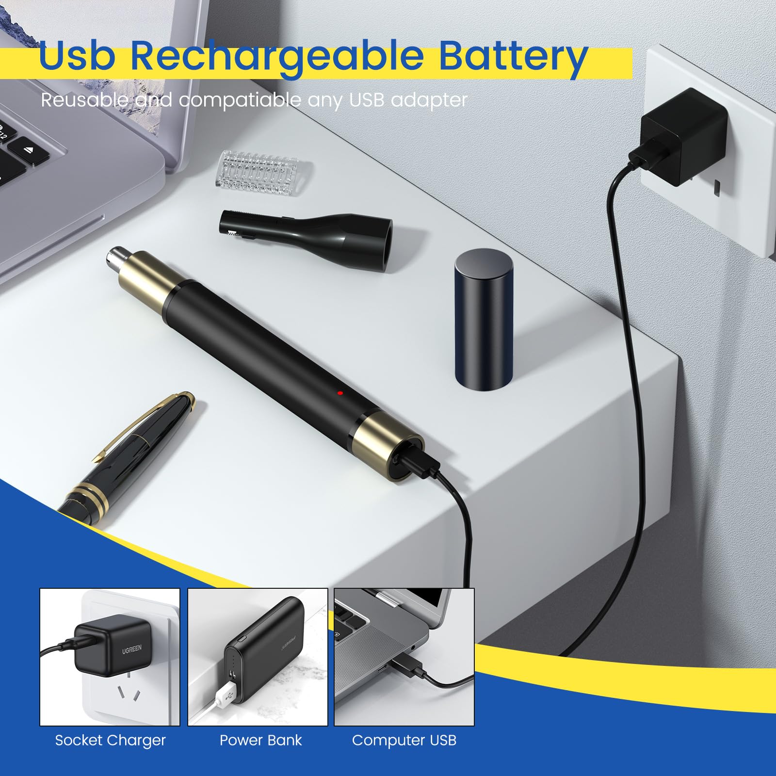 Recortadora de pelo de nariz para hombre, 2 en 1, profesional, sin dolor, recargable por USB, fácil de limpiar