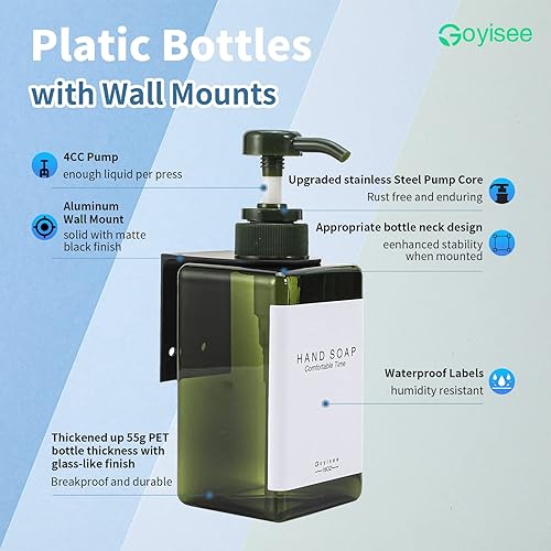 Vista 53 de Botellas recargables de champú y acondicionador para pared de ducha, dispensador de champú y acondicionador con bomba sin taladro