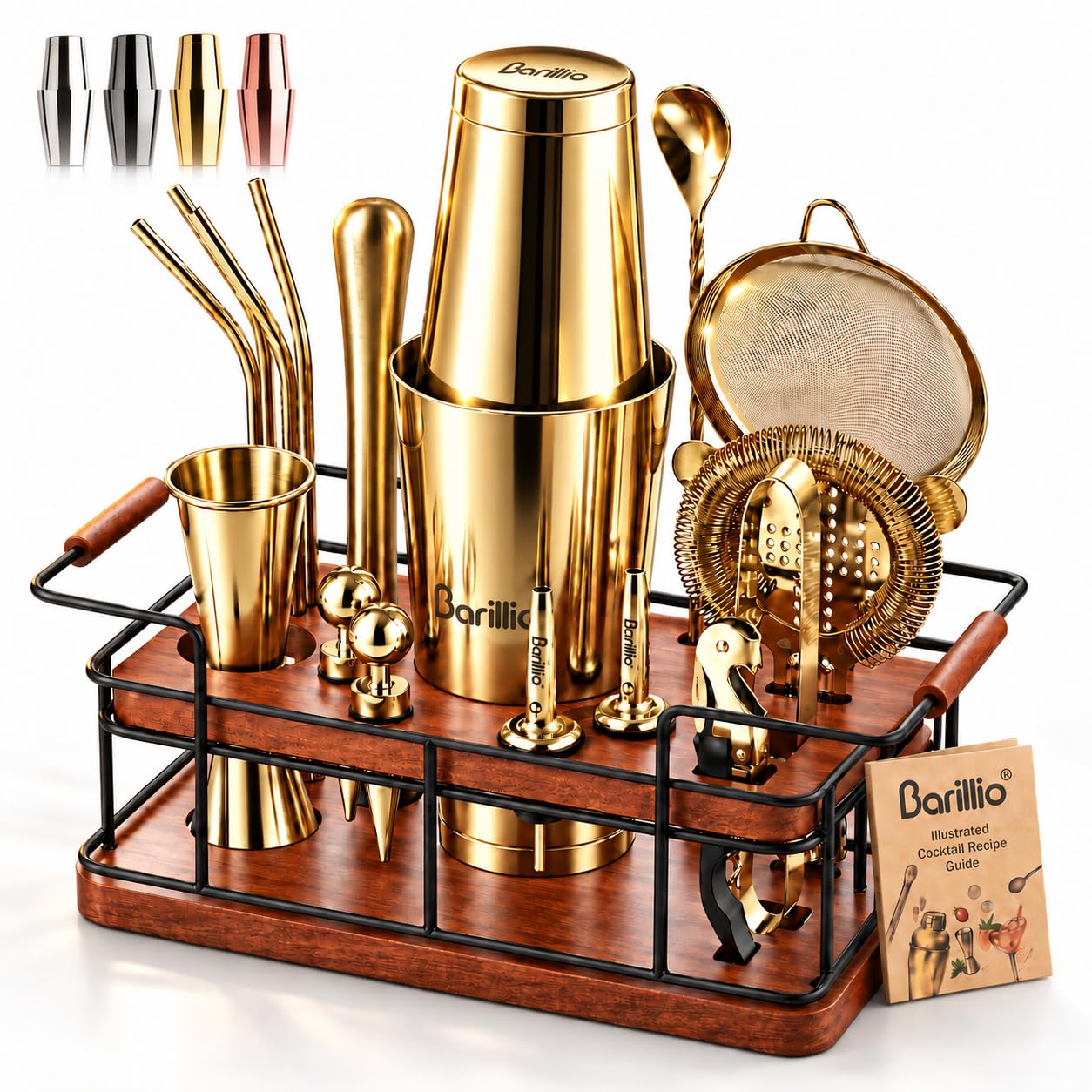 Barillio Bartender Kit – 23-Piece Stainless-Steel Cocktail Shaker Set with Premium African Mahogany Stand | Martini Barware Mixing Tools for Home Bartending | Gift Set — Amazon image 7