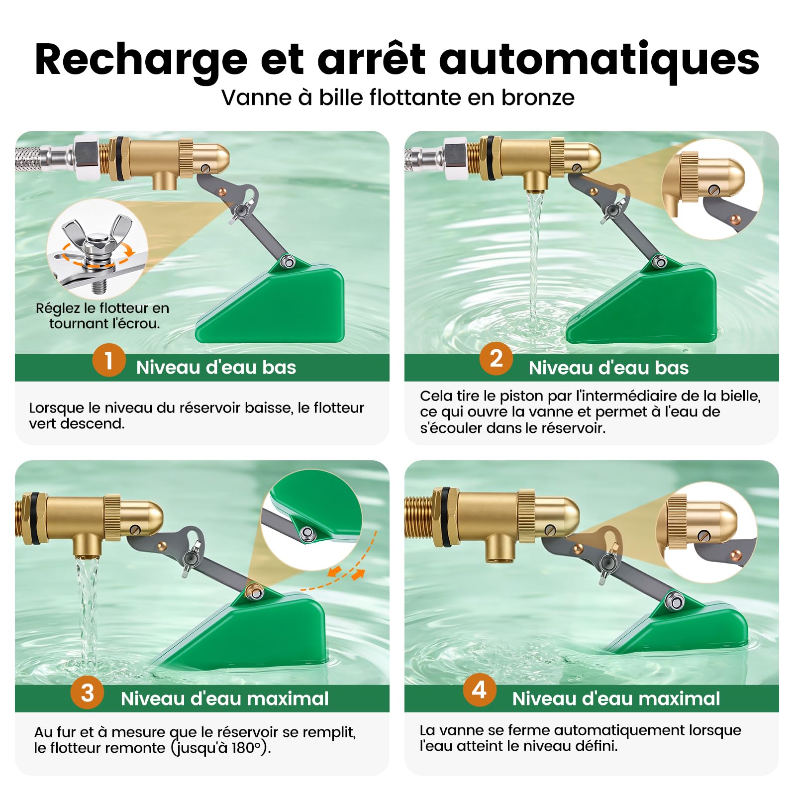 Abreuvoir Automatique en Acier Inoxydable 4L, Abreuvoir pour Chevaux et Bovins avec Vanne Flottante en Laiton et Trou de Vidange, Adapté aux Chevaux, Bovins, Chèvres, Moutons et Chiens