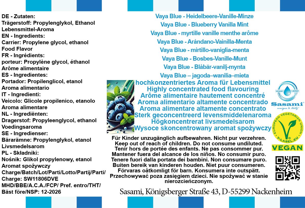 Vaya Blue – jagoda–wanilia–mięta aromat wegański – Sasami koncentrat – 100ml