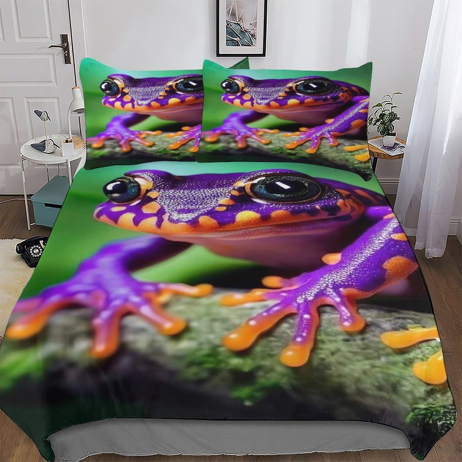 Parure de lit grenouille 220x240 cm avec housse de couette microfibre et taies d'oreiller