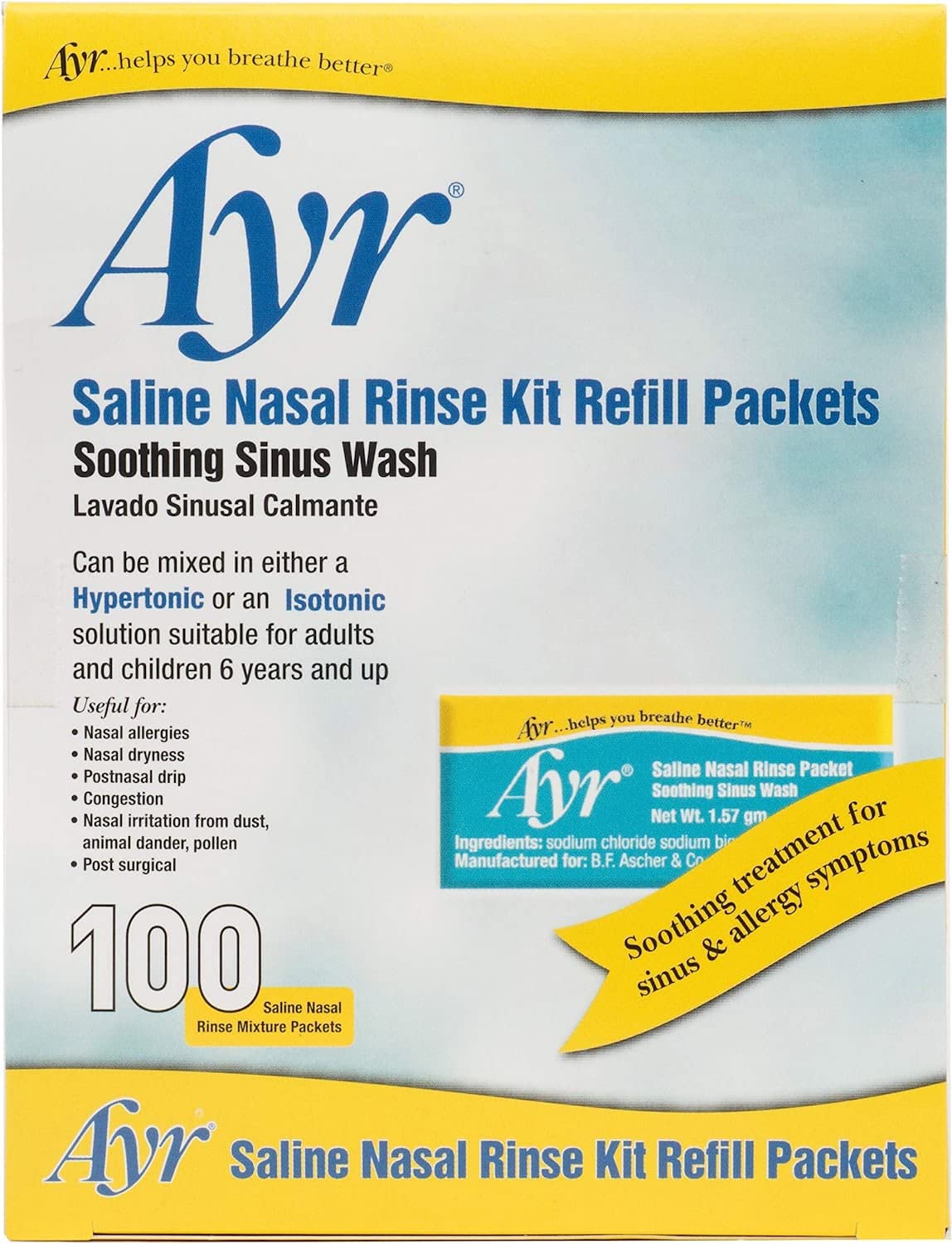 AYRSaline Nasal Rinse Kit Refill Packets - 100 ct, Pack of 5