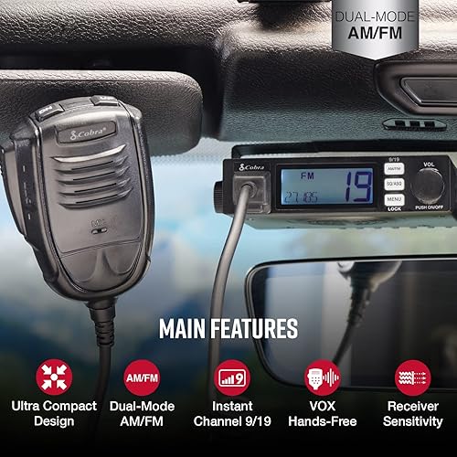 Miniatura 3 de Cobra 19 mini radio CB recreativa AMFM - Modo dual AMFM, 40 canales, artículos esenciales de viaje y antena CB de montaje magnético HG A1000 de 18.5