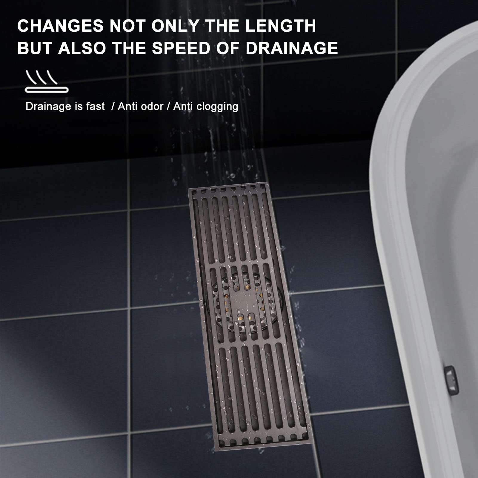 XHTLLO Rectangle Floor Drain Linear Stainless Steel Copper Fast Drainage for Bathroom Kitchen