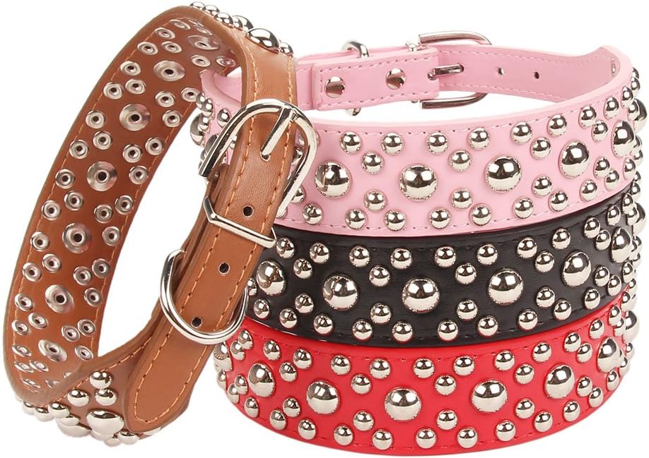 Aolove Mushrooms Rivet Studded Adjustable Buckle PU Leather Pet Collars for Medium Large Dogs (Small, Pink)