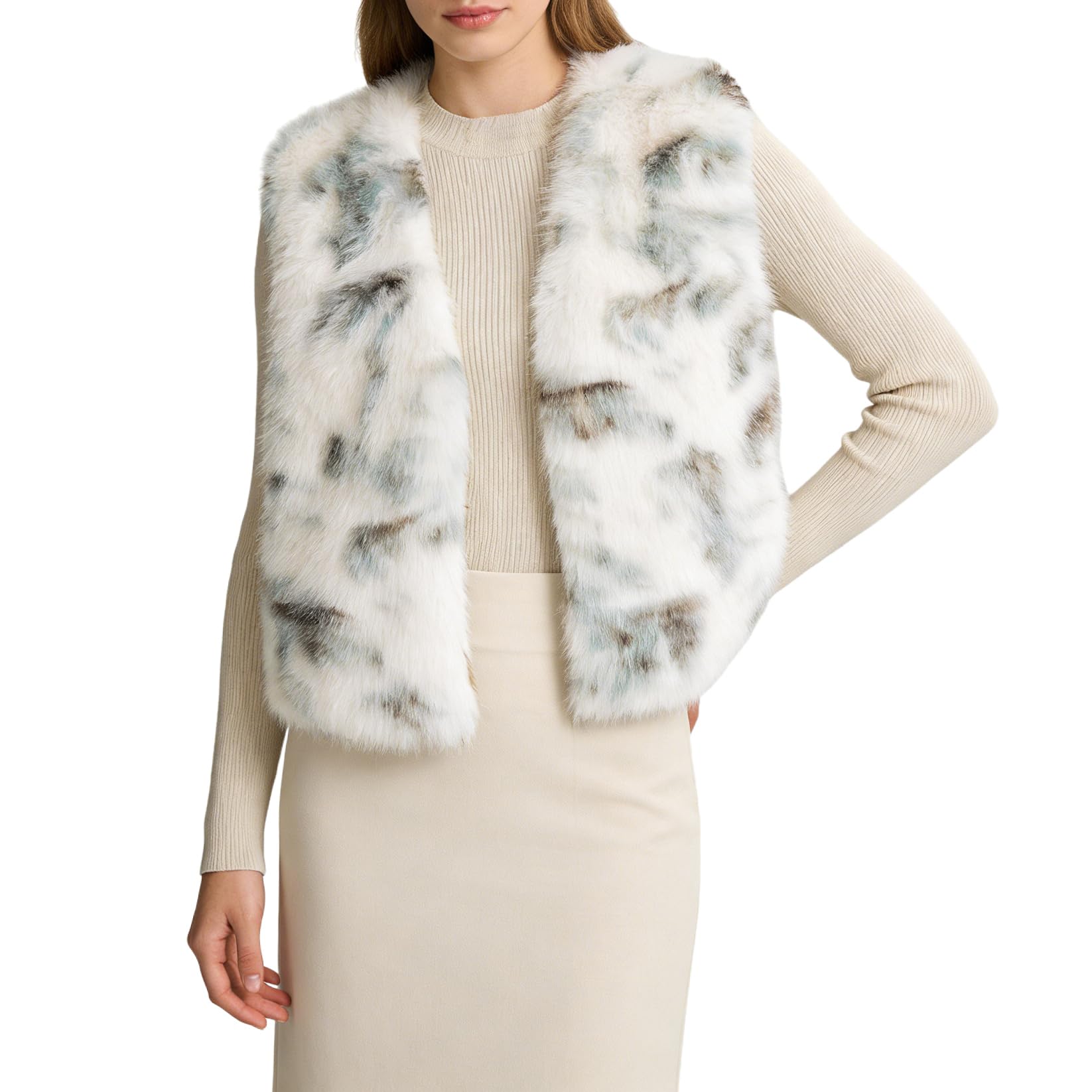 Amazhiyu Gilet di pelliccia da donna in pelliccia sintetica, gilet corto, per autunno e inverno, da donna, senza maniche, in pelliccia sintetica
