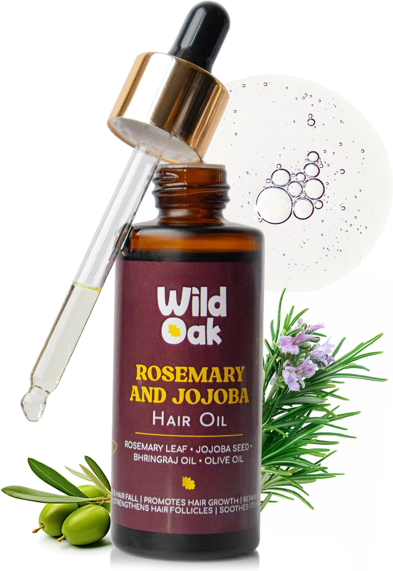 WildOak Advanced Rosemary Jojoba Hair Oil for Hair Growth & Scalp Nourishment | Anti-Hair Fall, Dandruff Control & Deep Hydration | Strengthens Roots, Boosts Shine & Thickness | For Men & Women | 50ml