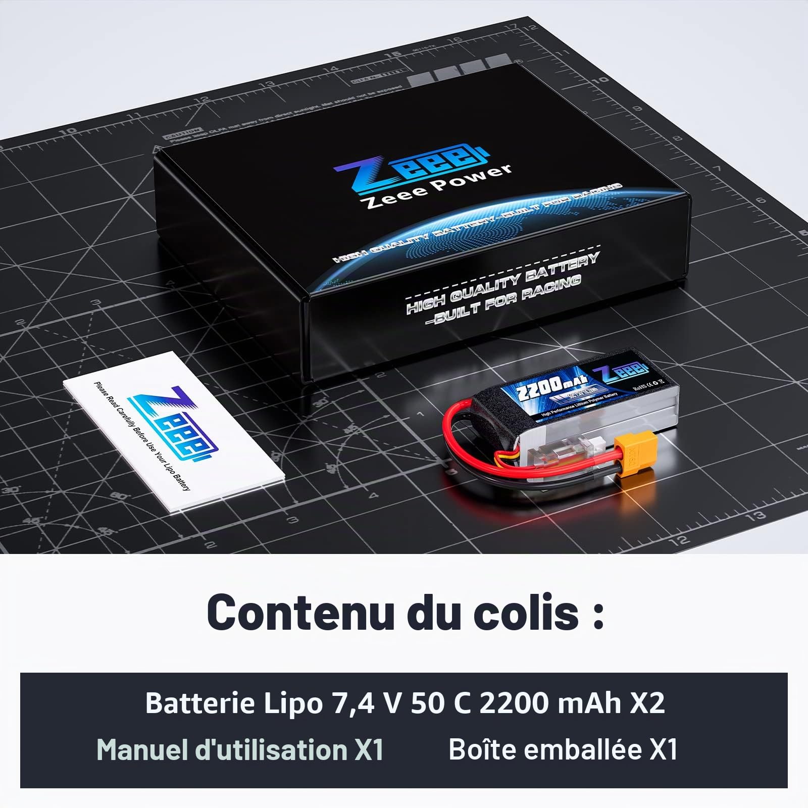 Zeee 2S Lipo Batterie 50C 2200mAh 7.4V Batterie Courte avec Prise XT60 pour 1/16 Slash RC Voiture RC Camion RC Hélicoptère Avion Quadcopter Drone RC Bateau Modèles de Course (2 Packs)