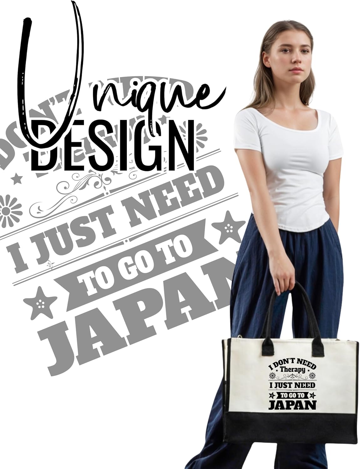 InnoBeta Japanese Gifts for Women Canvas Tote Bag, Japanese Gifts Tote with Top Zipper Closure and Shoulder Strap for Birthday, Mother's Day, Christmas