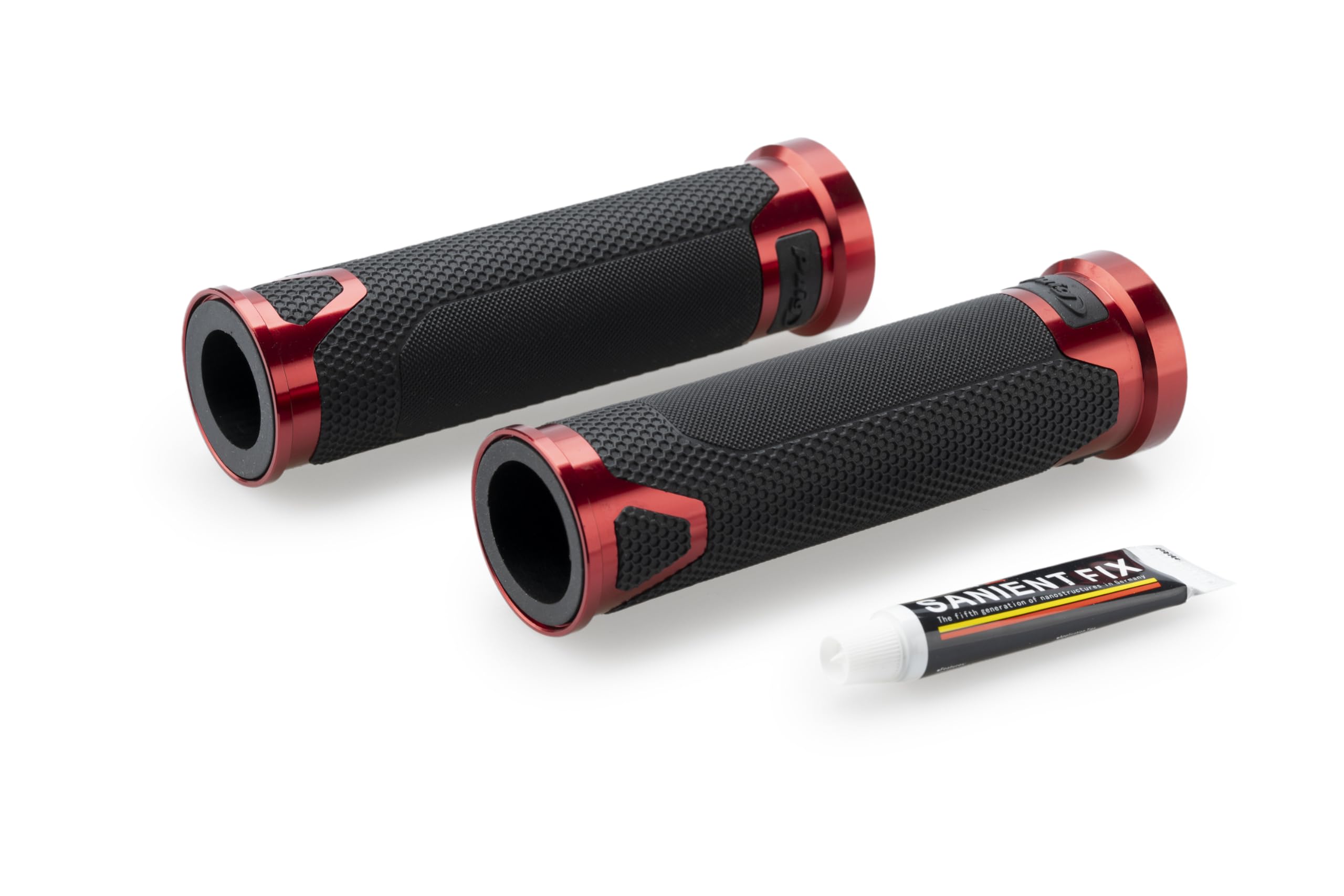 Puig 22272R Puños Revving con diseño deportivo en goma y aluminio anodizado, agarre antideslizante, acabado resistente con manillares de 22 mm para mejorar control, confort y estética, Rojo